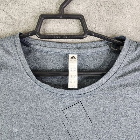 Women's Adidas Heathered Gray Crop Top Shirt Short Sleeve Crew Neck Logo S - Picture 4 of 11